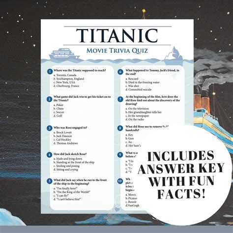 Titanic Movie Trivia Quiz W/ Answers Printable Trivia Game, Titanic Party Game, Titanic Movie ...