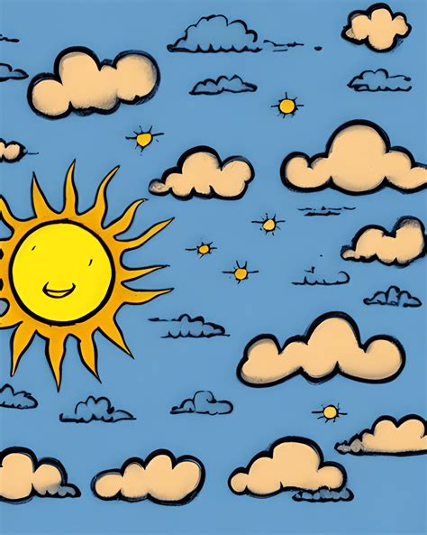 Bule Sky With Clouds And Sun Illustration · Creative Fabrica