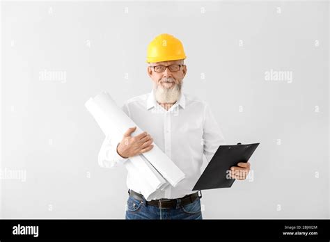 Mature Male Architect On White Background Stock Photo Alamy
