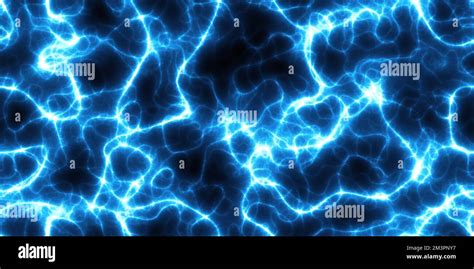 Seamless Dark Blue Background With Electric Glowing Lightning Flares