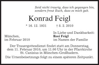 Traueranzeigen Von Konrad Feigl Trauer Merkur De