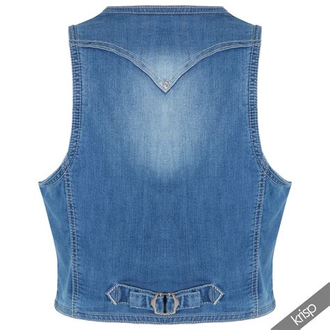 Damen Jeansweste Kurz Weste Rmellos Vintage Jeans Gilet Jacke Dunkel