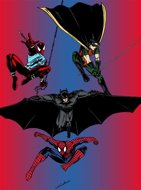 Batman Spider Man Robin And Scarlet Spider By Edcom02 On Deviantart