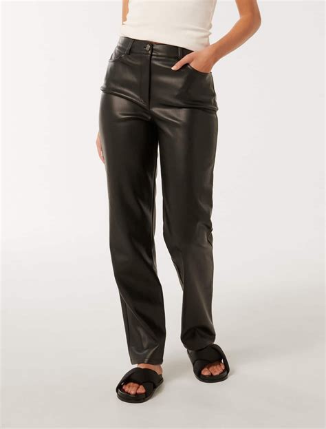 Una Vegan Leather Straight Leg Pant Womens Fashion Forever New