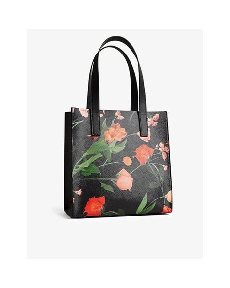 Ted Baker Flircon Logo Embroidered Floral Print Large Faux Leather Tote