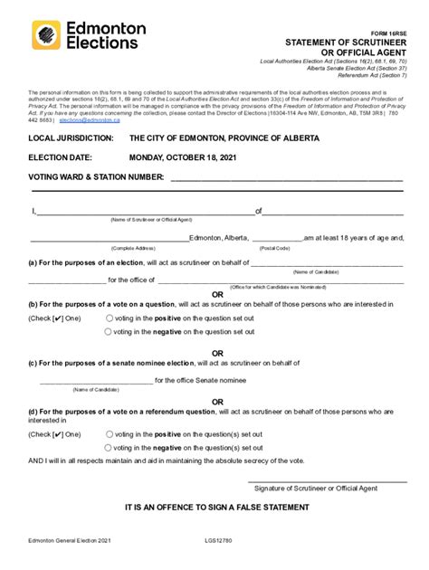 Fillable Online Form 16RSE Statement Of Scrutineer Or Official Agent