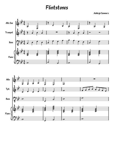 Flintstones Sheet Music For Piano Alto Saxophone Trumpet Tenor