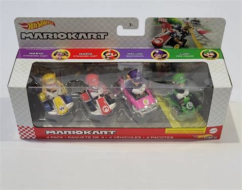 Mario Kart 4 Pack Hot Wheels Wario Mario Waluigi Luigi Sealed Nib 4567841034