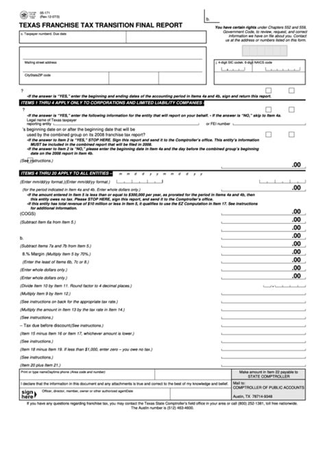 Fillable Form Texas Franchise Tax Transition Final Report