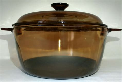 Corning Amber Vision Ware L Dutch Oven Stock Pot Qt Glass Htf