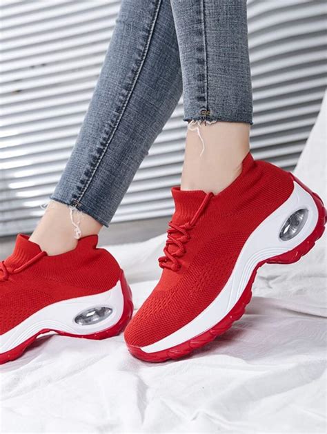 Womens Red Walking Shoes Front Lace Up Sports Walking Shoes Shein Usa