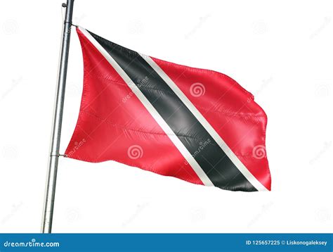 Trinidad And Tobago National Flag Waving Isolated On White Background