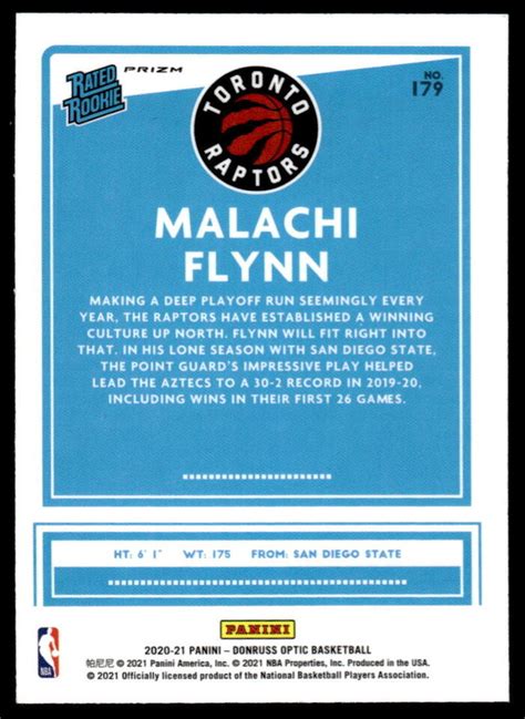 Donruss Optic Malachi Flynn Purple Shock Rated Rookie Raptors