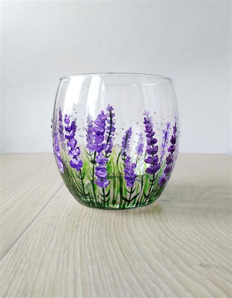 Lavender Wine Glass Gift Stemless Wine Glass Violet Purple Painted