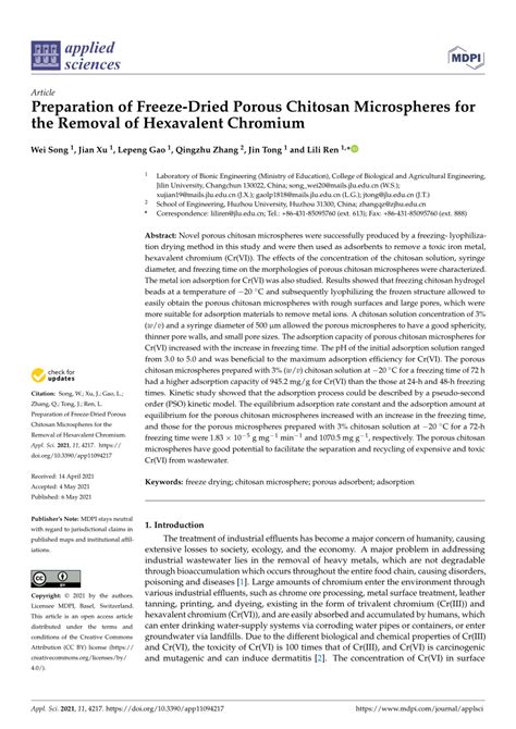 Pdf Preparation Of Freeze Dried Porous Chitosan Microspheres For The