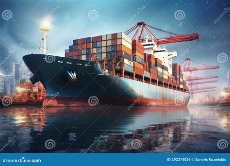 Container Ship Docked At A Busy Port Generative Ai Stock Illustration