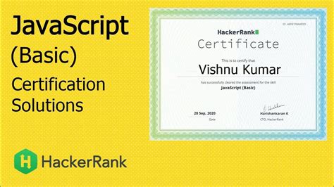 JavaScript Basic HackerRank Certificate Solution YouTube