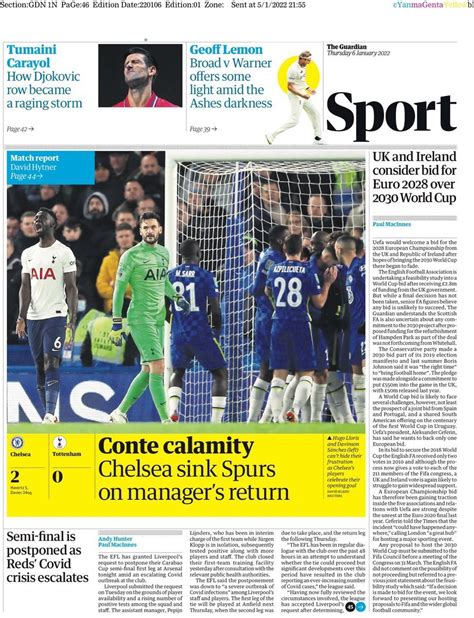 Capa Jornal Guardian Sport 6 Janeiro 2022 Capasjornaispt