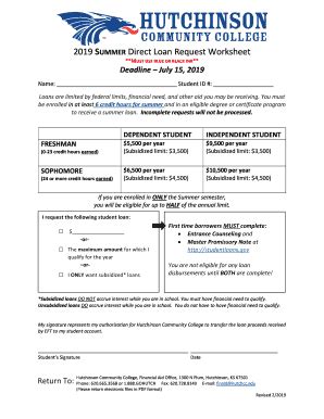 Fillable Online Summer Direct Loan Request Worksheet Fax Email