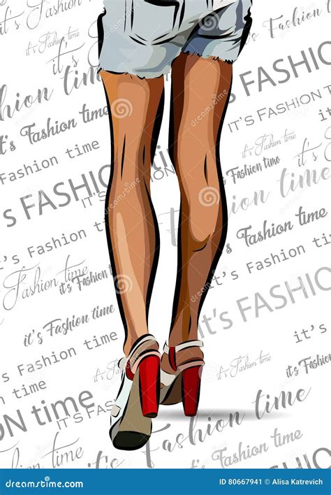 Woman Legs With Red Shoes Vector Illustration EPS Stock Vector