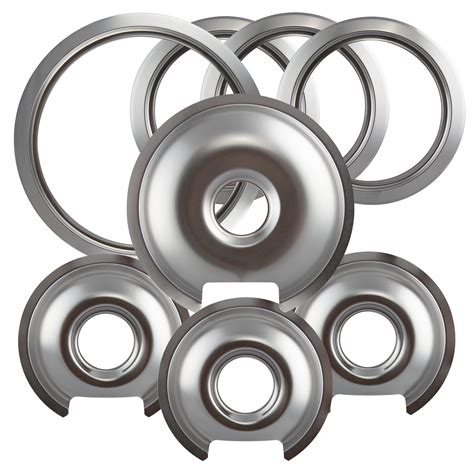 Range Kleen Style D Heavy Duty Chrome Drip Pans And Trim Rings Set 8 Pack 3 Small And 1 Large