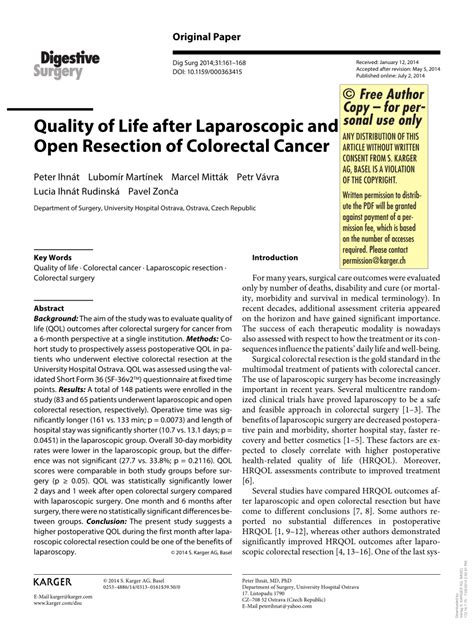 PDF Quality Of Life After Laparoscopic And Open Resection Of