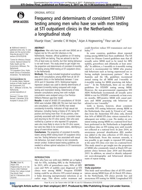PDF Frequency And Determinants Of Consistent STI HIV Testing Among Men Who Have Sex With Men