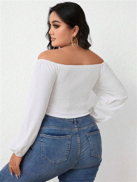 Shein Sxy Plus Off Shoulder Knot Front Crop Blouse Shein Usa