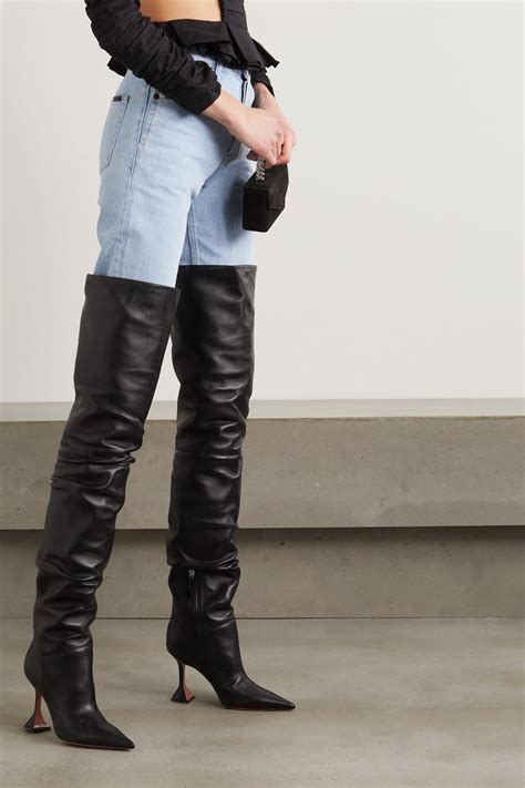 Amina Muaddi Olivia Leather Thigh Boots Thigh Boot Leather Thigh