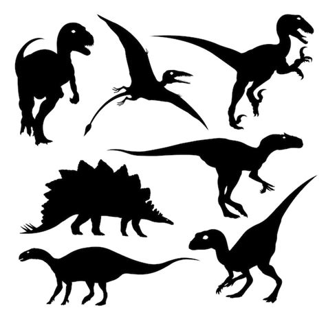 Conjunto De Ilustraciones Vectoriales De Siluetas De Dinosaurios