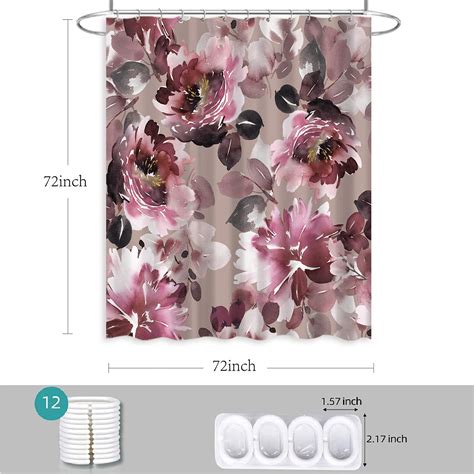 Ieskayiz Burgundy Shower Curtain With Floral And Eucalyptus Leaves