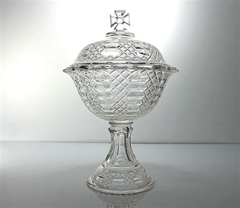 Eapg Covered Compote Bowl Bryce Walker And Co Imperial Maltese Cross Pressed Glass Ladder