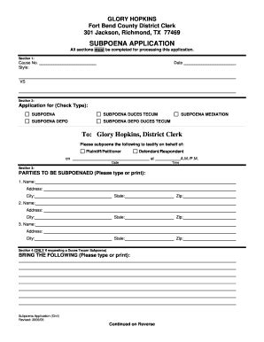 Subpoena Application Fill Online Printable Fillable Blank Pdffiller