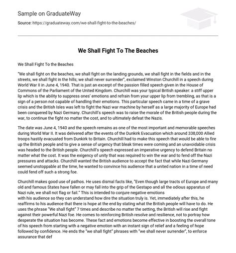 ⇉We Shall Fight To The Beaches Analysis Essay Example | GraduateWay