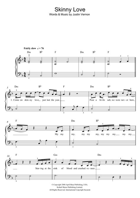 Skinny Love By Birdy Sheet Music For Easy Piano At Sheet Music Direct