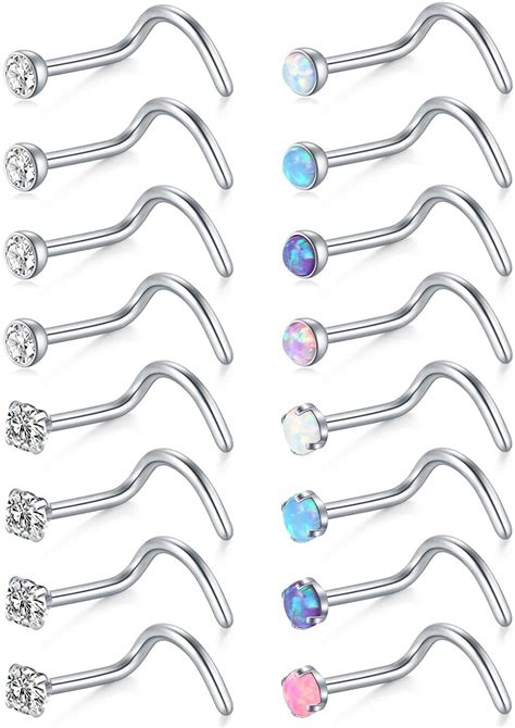 Briana Williams 20G Surgical Steel Nose Screw Studs 2mm CZ Opal