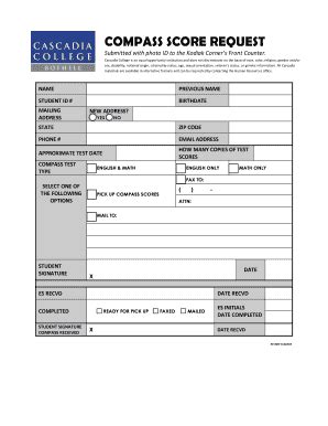 Fillable Online Cascadia Compass Score Request Form Cascadia College