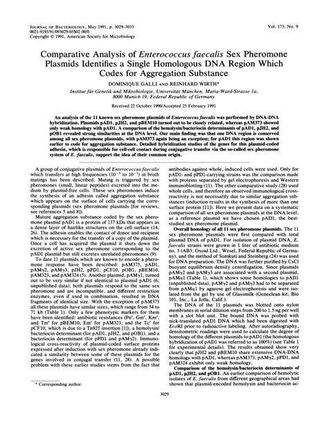 Pdf Comparative Analysis Of Enterococcus Faecalis Sex Pheromone