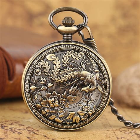 Retro Phoenix Pocket Watch Men Automatic Mechanical Carving Hollow