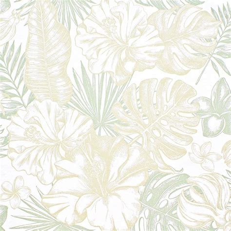 Papel De Parede Folhas Tropicais Bege E Verde 018