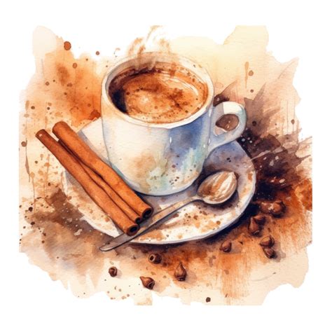 Watercolor Coffee With Cinnamon Illustration 23438499 Png