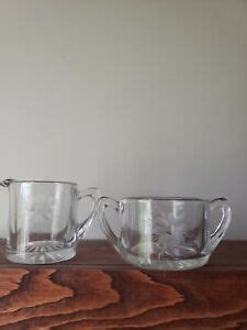 Vintage Clear Etched Glass Sugar And Creamer Set EBay