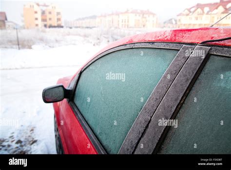 Frozen car window during winter morning Stock Photo - Alamy