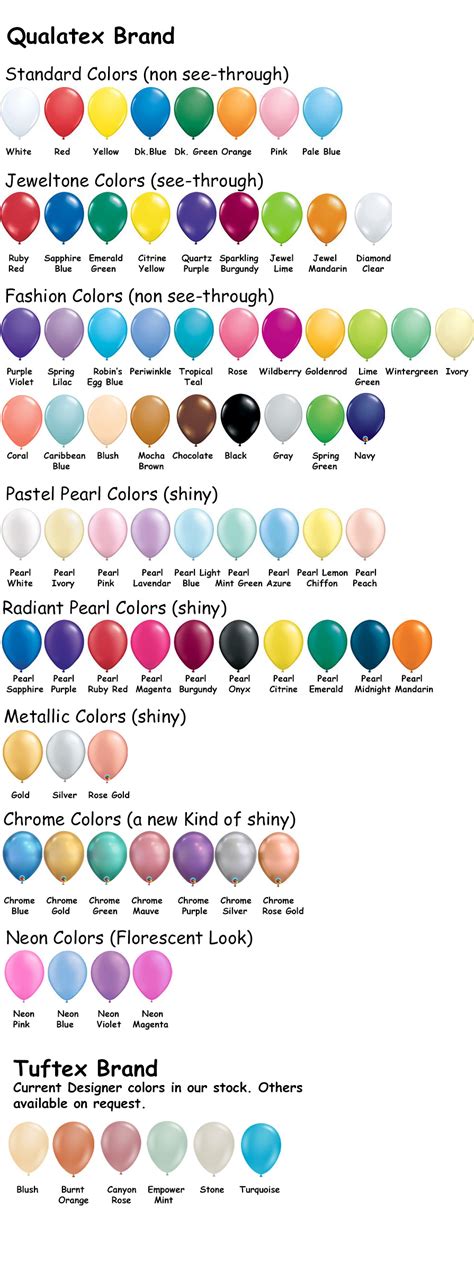 Balloon Decor BULK INFLATED BALLOON PRICING AND COLOR CHARTS Latex