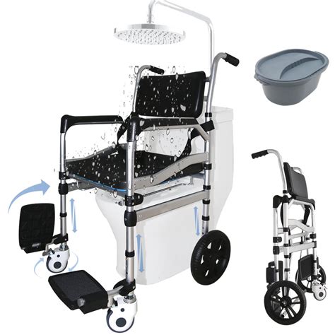 Shower Chair With Wheels Foldable Height Adjustable Shower Wheelchair