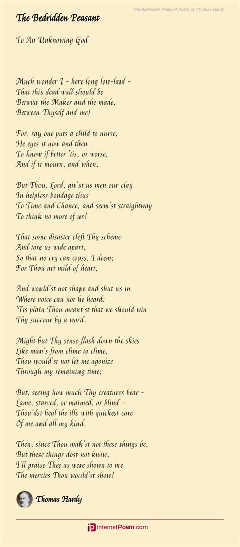The Bedridden Peasant Poem By Thomas Hardy