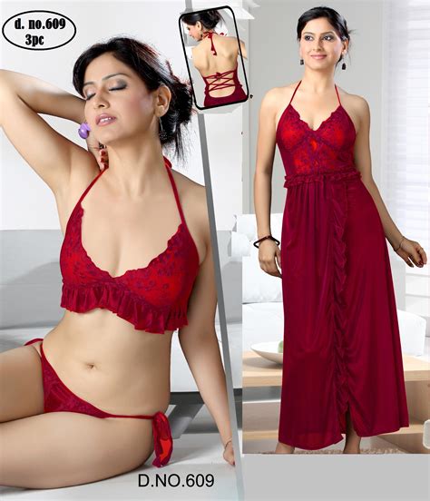 Online G String Lingerie Night Set 3pc Bra Panty Nighty 609HX Maroon Prices Shopclues India