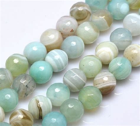 Faceted Dyed Agate Beads Aqua Blue Striped 8mm By GoldenAgeBeads