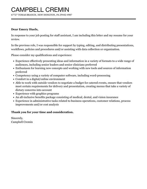 Staff Assistant Cover Letter Velvet Jobs