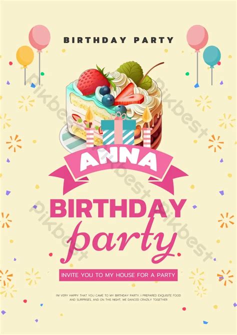 Birthday Party Invitation Cake Template Psd Free Download Pikbest